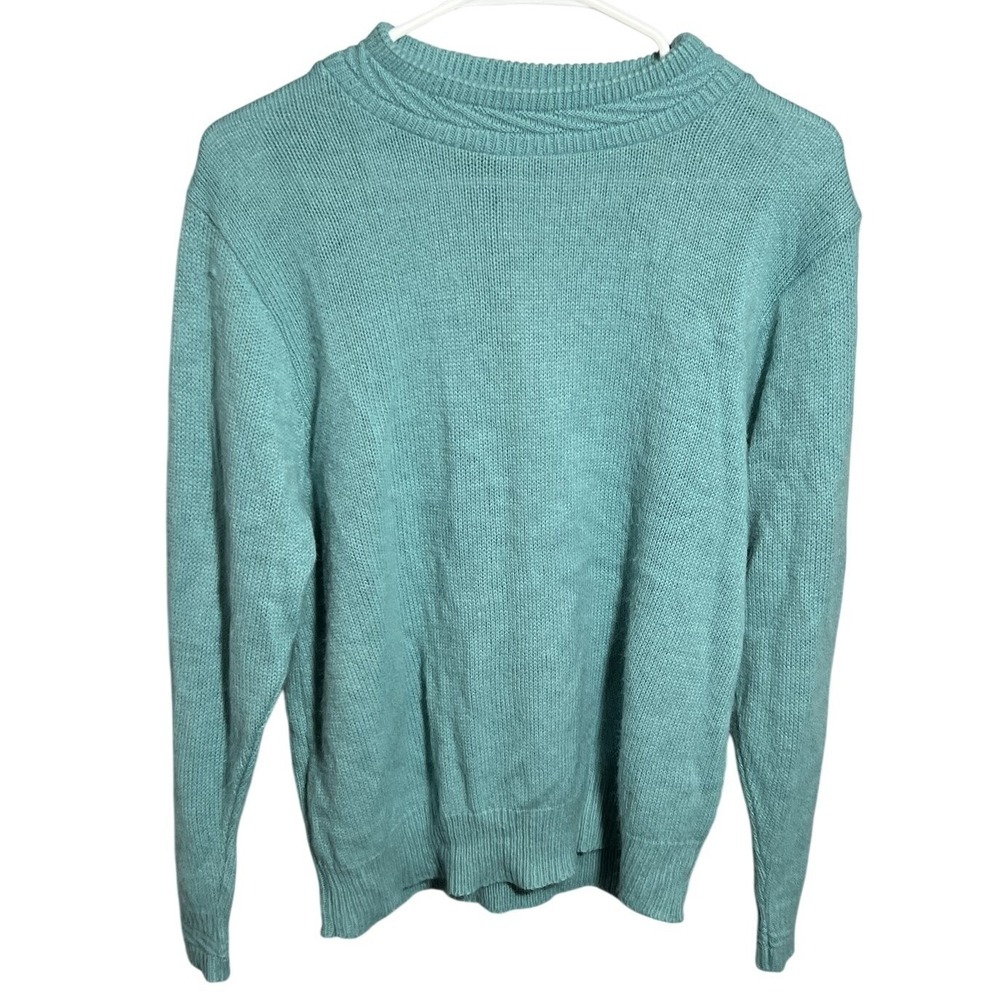 Haband! Women's Aqua Blue Green Pullover Knit Sweater Size L Made in USA Acrylic